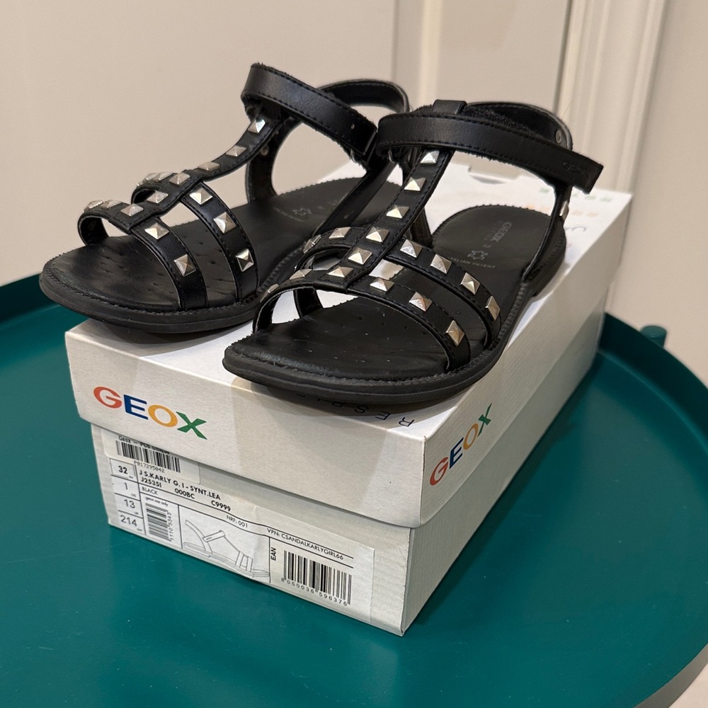 Geox JS Karly Black Sandals with Metallic Studs - Girls